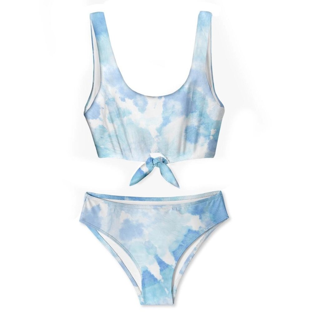 Stella Cove NWT Blue White Cloud Tie Dye Scoop Neck Two Piece Bikini Swimsuit